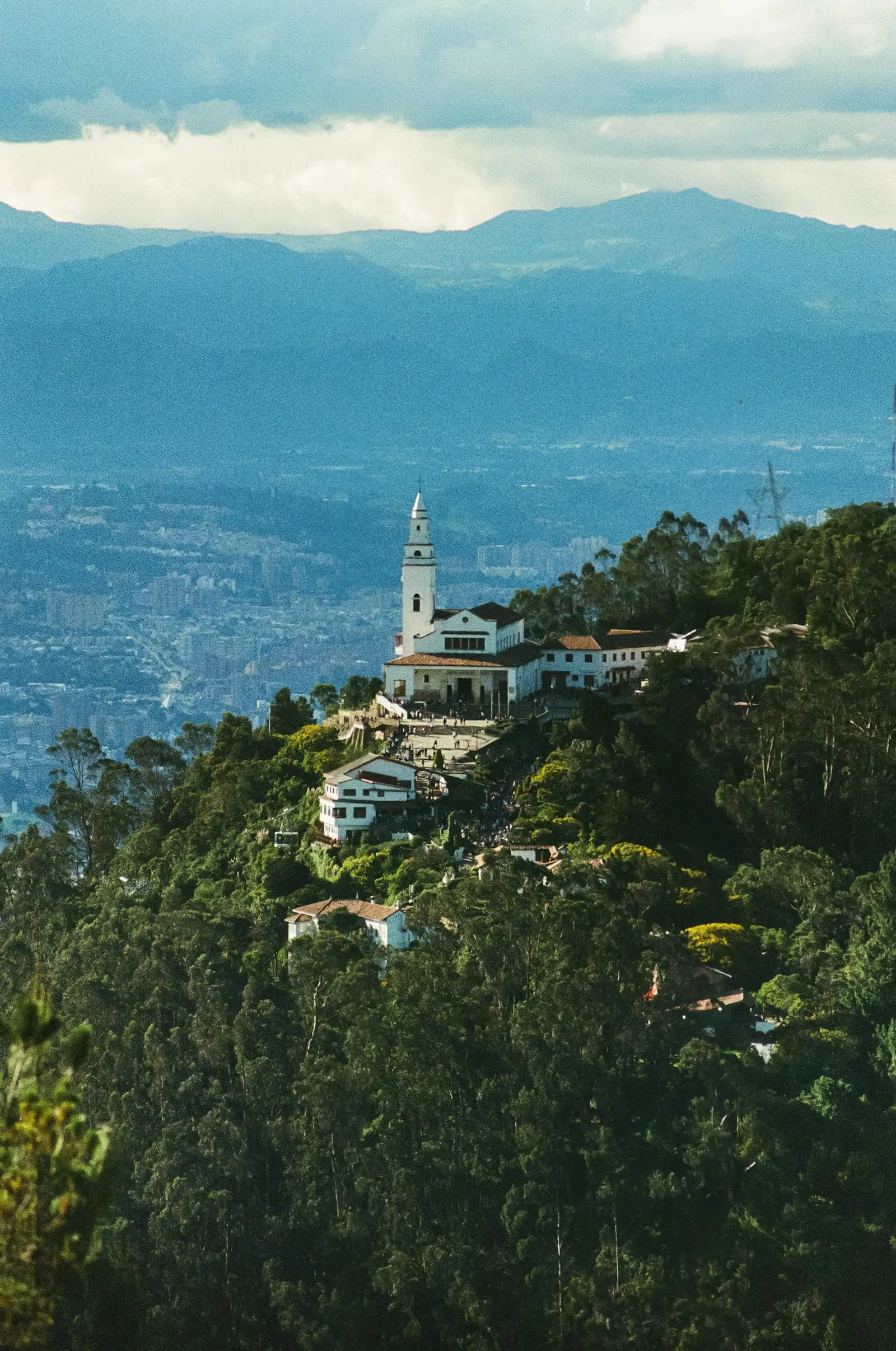 The church of Monserrate crowning the hill with a sweeping panoramic view of Bogotá spread out below